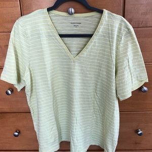 Eileen Fisher 100% Cotton striped V neck T shirt Sz L